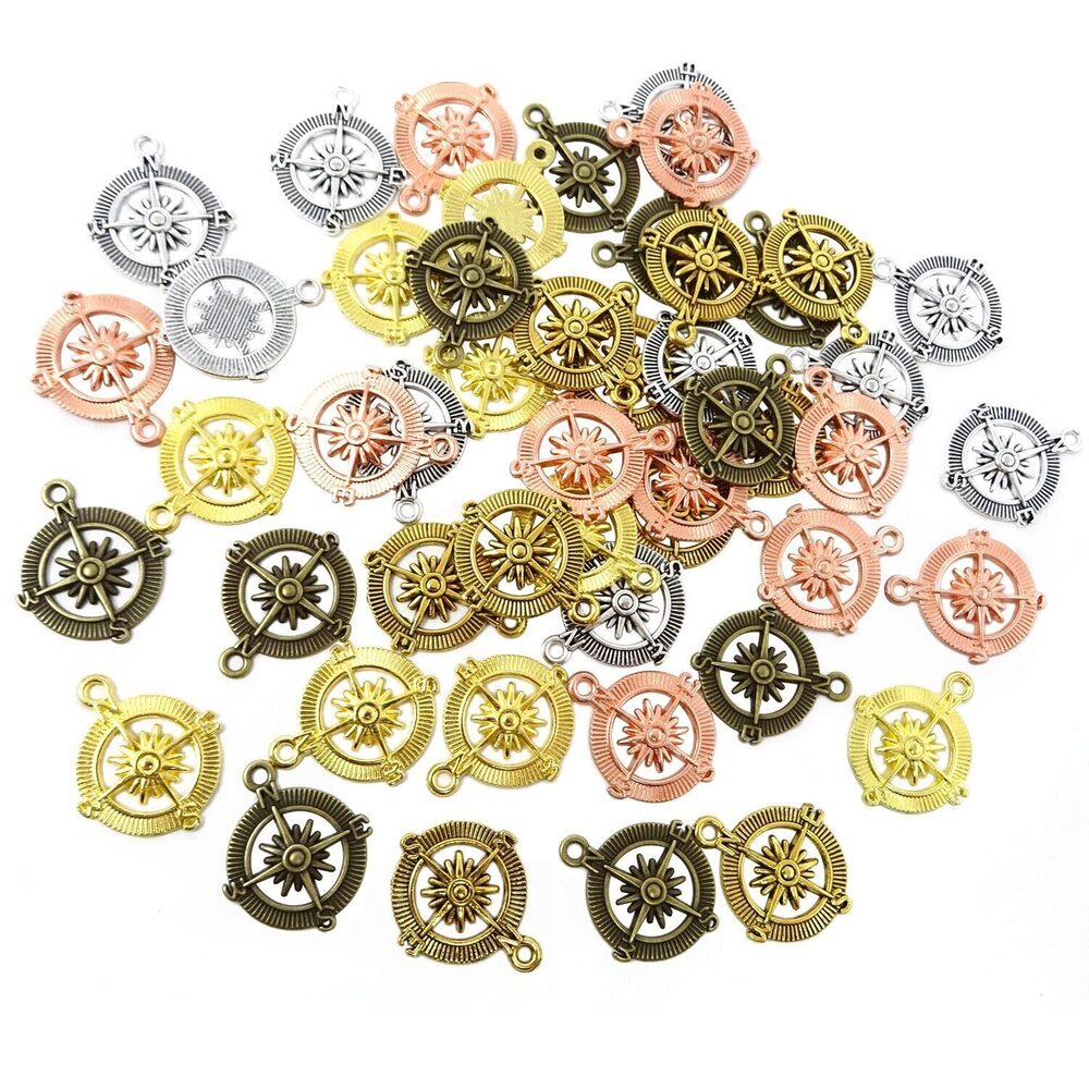 2753 50PCS Alloy Compass Charms Pendant Mixed Colors Jewelry Making Charms